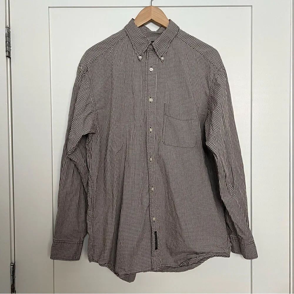 Banana Republic Shirt Mens Large Brown Checkered Long Sleeve Button Down Classic
